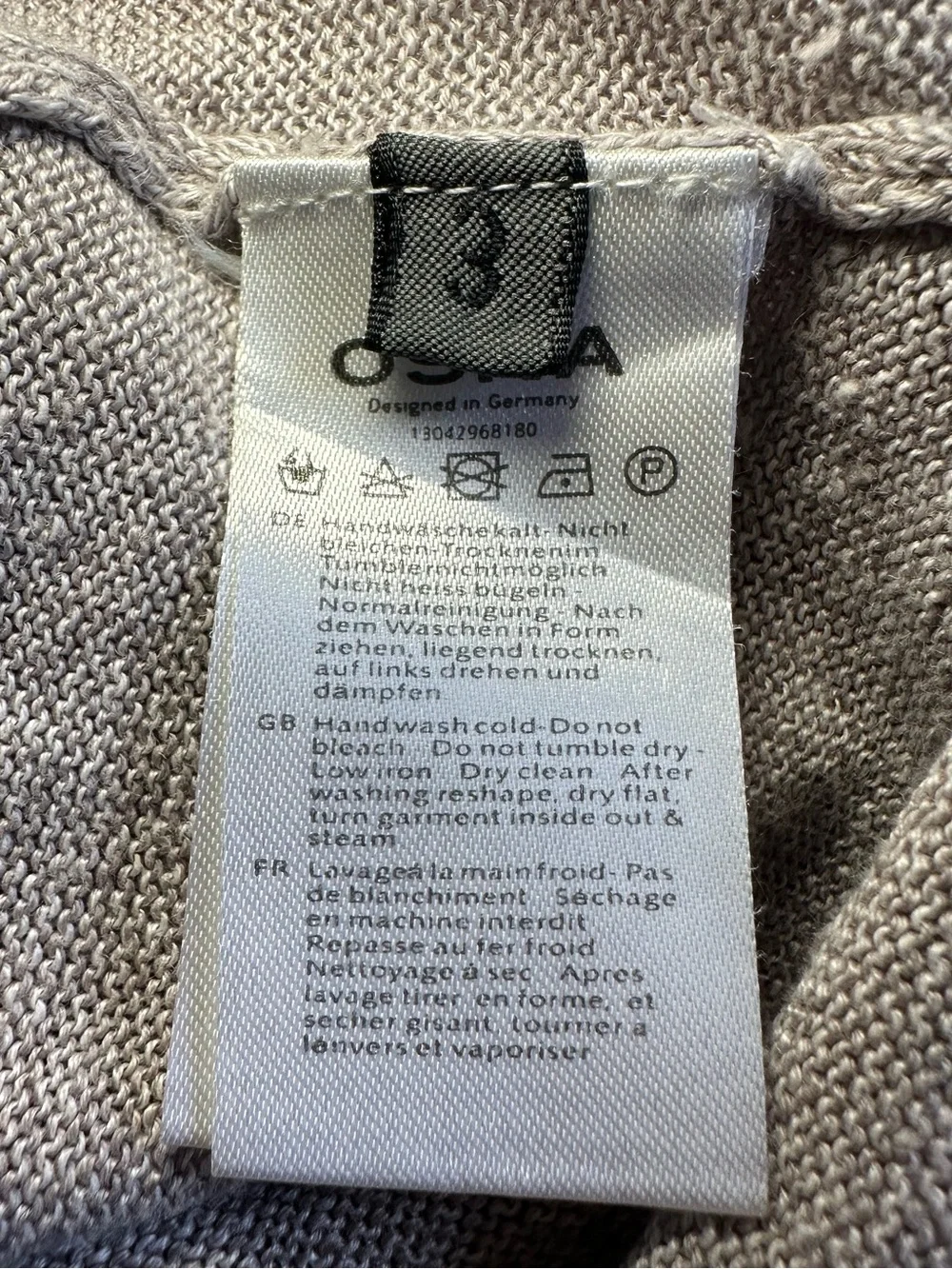 OSKA Women’s Gray/Beige 100% Linen Long Sleeve Button Up Sweater-Size 3 (US 10)